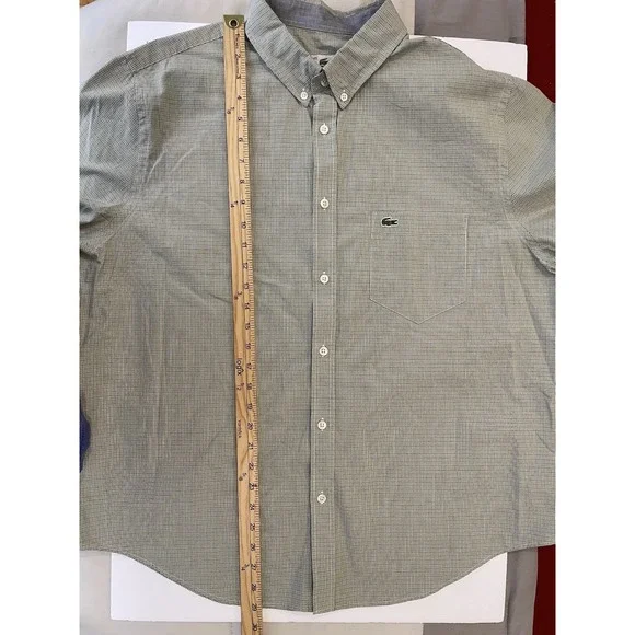 Lacoste Shirt Men's 45 XL XXL Regular Fit Short Sleeve Green Plaid Cotton Croc - Picture 7 of 7